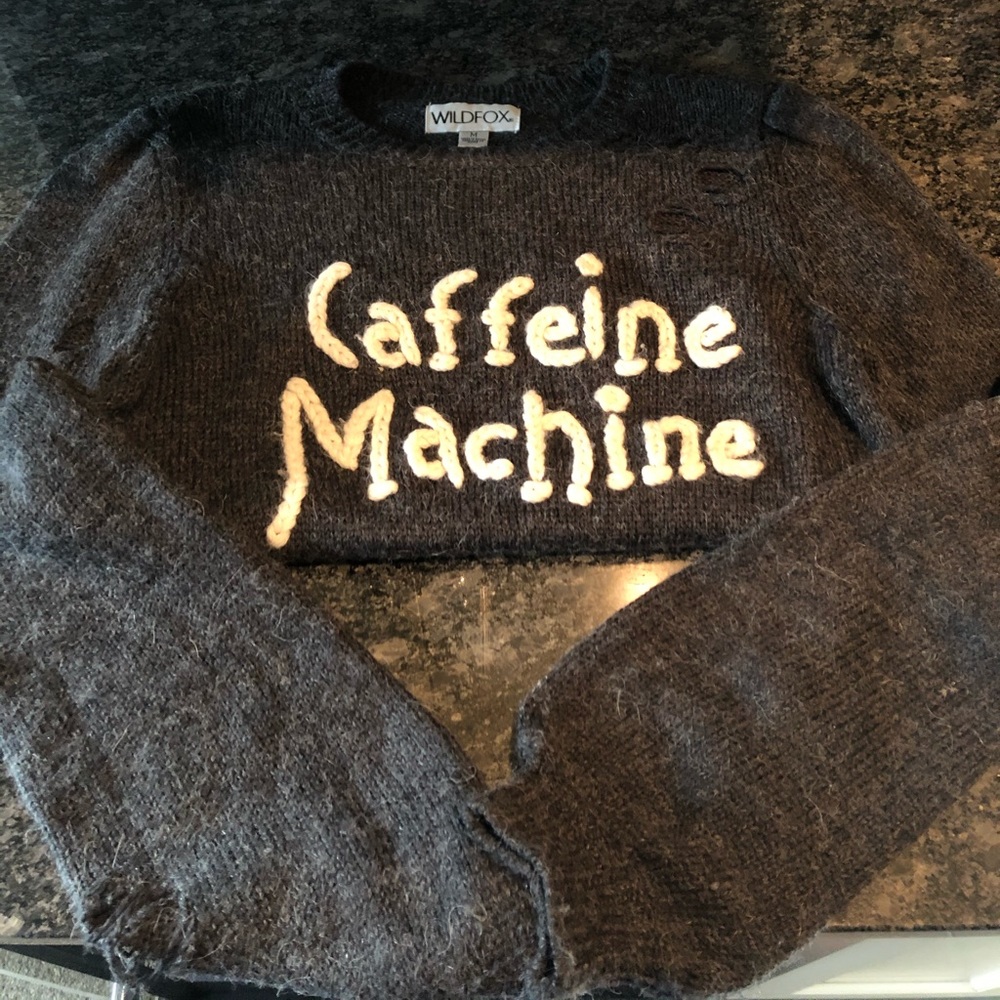 Wildfox “Caffeine Machine” Distressed Sweater